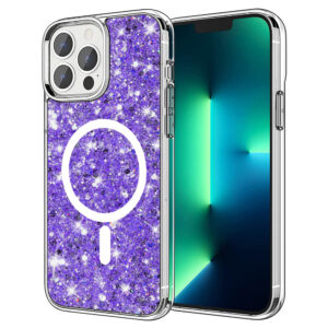 Husa Shiny Diamonds pentru Apple iPhone 13 Pro Max, Ultra Slim, Usoara, Durabila, Antisoc, Bumper compatibil cu incarcarea de tip MagSafe, Mov