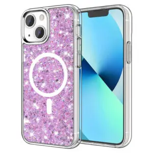 Husa Shiny Diamonds pentru Apple iPhone 13, Ultra Slim, Usoara, Durabila, Antisoc, Bumper compatibil cu incarcarea de tip MagSafe, Lila