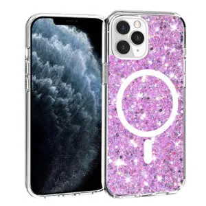 Husa Shiny Diamonds pentru Apple iPhone 11 Pro Max, Ultra Slim, Usoara, Durabila, Antisoc, Bumper compatibil cu incarcarea de tip MagSafe, Lila