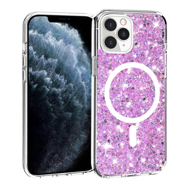 Husa Shiny Diamonds pentru Apple iPhone 11 Pro Max, Ultra Slim, Usoara, Durabila, Antisoc, Bumper compatibil cu incarcarea de tip MagSafe, Lila