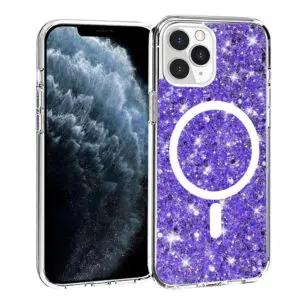 Husa Shiny Diamonds pentru Apple iPhone 11 Pro Max, Ultra Slim, Usoara, Durabila, Antisoc, Bumper compatibil cu incarcarea de tip MagSafe, Mov