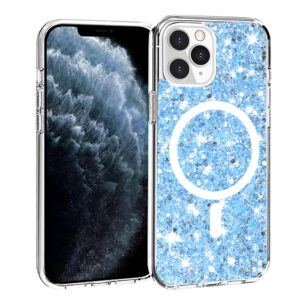 Husa Shiny Diamonds pentru Apple iPhone 11 Pro Max, Ultra Slim, Usoara, Durabila, Antisoc, Bumper compatibil cu incarcarea de tip MagSafe, Albastru