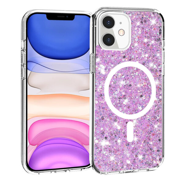 Husa Shiny Diamonds pentru Apple iPhone 11, Ultra Slim, Usoara, Durabila, Antisoc, Bumper compatibil cu incarcarea de tip MagSafe, Lila