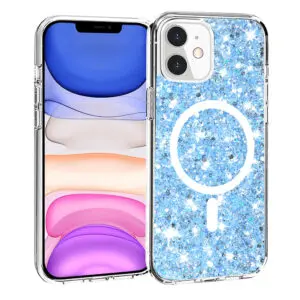 Husa Shiny Diamonds pentru Apple iPhone 11, Ultra Slim, Usoara, Durabila, Antisoc, Bumper compatibil cu incarcarea de tip MagSafe, Albastru