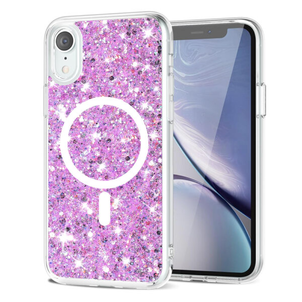 Husa Shiny Diamonds pentru Apple iPhone XR, Ultra Slim, Usoara, Durabila, Antisoc, Bumper compatibil cu incarcarea de tip MagSafe, Lila