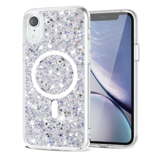 Husa Shiny Diamonds pentru Apple iPhone XR, Ultra Slim, Usoara, Durabila, Antisoc, Bumper compatibil cu incarcarea de tip MagSafe, Alb