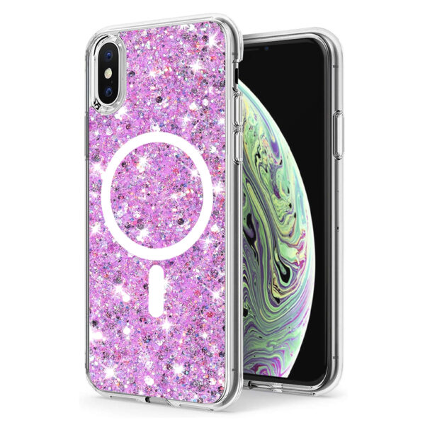 Husa Shiny Diamonds pentru Apple iPhone XS Max, Ultra Slim, Usoara, Durabila, Antisoc, Bumper compatibil cu incarcarea de tip MagSafe, Lila