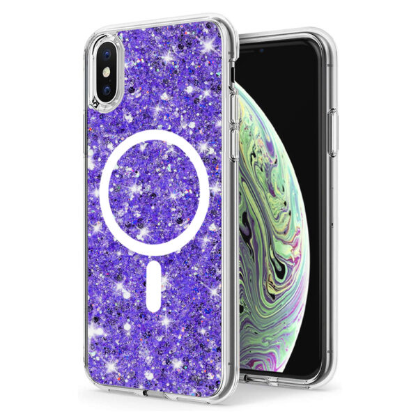 Husa Shiny Diamonds pentru Apple iPhone XS Max, Ultra Slim, Usoara, Durabila, Antisoc, Bumper compatibil cu incarcarea de tip MagSafe, Mov