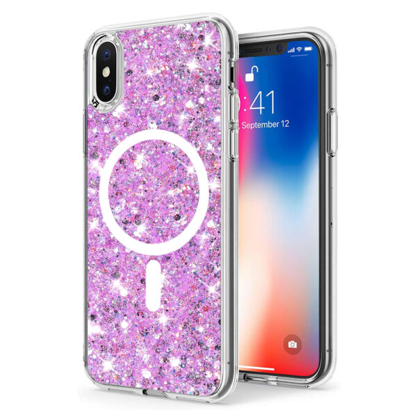 Husa Shiny Diamonds pentru Apple iPhone X | iPhone XS, Ultra Slim, Usoara, Durabila, Antisoc, Bumper compatibil cu incarcarea de tip MagSafe, Lila