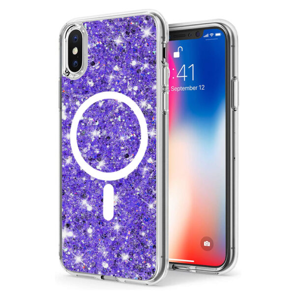 Husa Shiny Diamonds pentru Apple iPhone X | iPhone XS, Ultra Slim, Usoara, Durabila, Antisoc, Bumper compatibil cu incarcarea de tip MagSafe, Mov