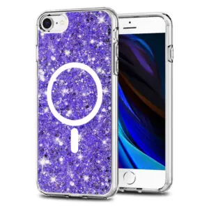 Husa Shiny Diamonds pentru Apple iPhone SE 2 | iPhone SE 3 | iPhone 7 | iPhone 8, Ultra Slim, Usoara, Durabila, Antisoc, Bumper compatibil cu incarcarea de tip MagSafe, Mov