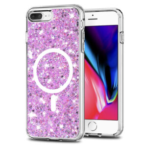 Husa Shiny Diamonds pentru Apple iPhone 8 Plus | iPhone 7 Plus, Ultra Slim, Usoara, Durabila, Antisoc, Bumper compatibil cu incarcarea de tip MagSafe, Lila