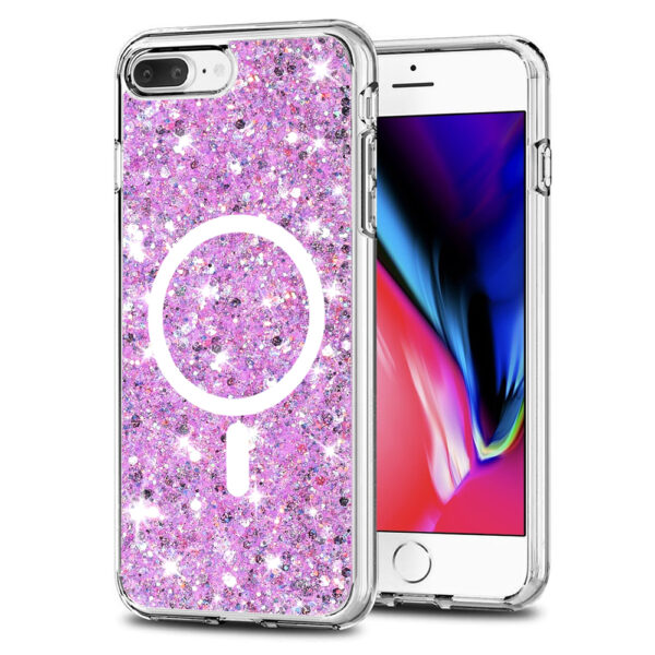 Husa Shiny Diamonds pentru Apple iPhone 8 Plus | iPhone 7 Plus, Ultra Slim, Usoara, Durabila, Antisoc, Bumper compatibil cu incarcarea de tip MagSafe, Lila