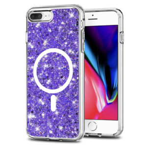 Husa Shiny Diamonds pentru Apple iPhone 8 Plus | iPhone 7 Plus, Ultra Slim, Usoara, Durabila, Antisoc, Bumper compatibil cu incarcarea de tip MagSafe, Mov