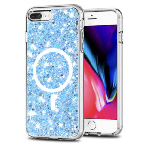 Husa Shiny Diamonds pentru Apple iPhone 8 Plus | iPhone 7 Plus, Ultra Slim, Usoara, Durabila, Antisoc, Bumper compatibil cu incarcarea de tip MagSafe, Albastru