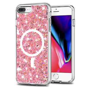 Husa Shiny Diamonds pentru Apple iPhone 8 Plus | iPhone 7 Plus, Ultra Slim, Usoara, Durabila, Antisoc, Bumper compatibil cu incarcarea de tip MagSafe, Roz