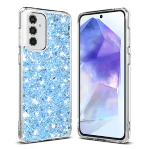 Husa Shiny Diamonds pentru Samsung Galaxy A55 5G, Ultra Slim, Usoara, Durabila, Antisoc, Albastru