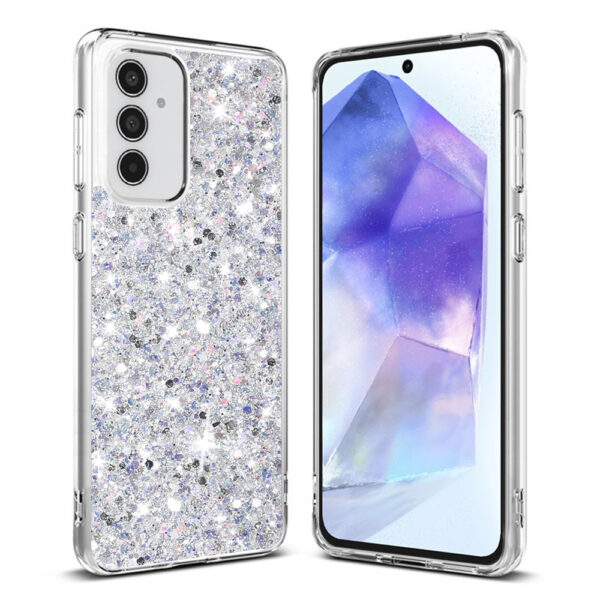 Husa Shiny Diamonds pentru Samsung Galaxy A55 5G, Ultra Slim, Usoara, Durabila, Antisoc, Alb