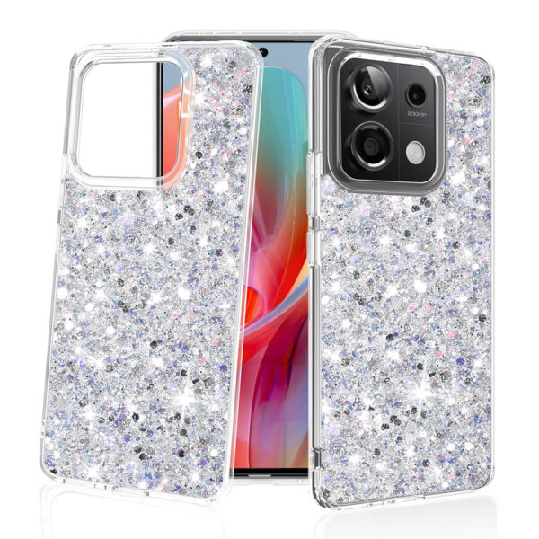 Husa Shiny Diamonds pentru Xiaomi Redmi Note 13 Pro 5G, Ultra Slim, Usoara, Durabila, Antisoc, Alb