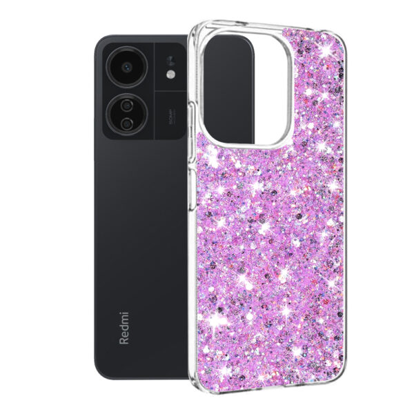 Husa Shiny Diamonds pentru Xiaomi Redmi 13C, Ultra Slim, Usoara, Durabila, Antisoc, Lila