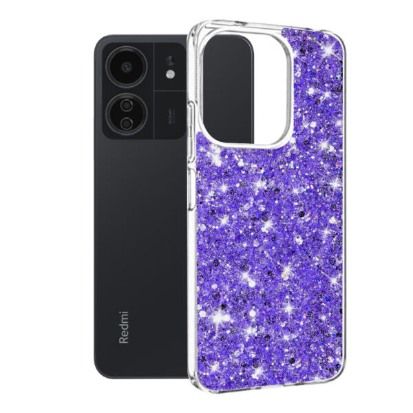 Husa Shiny Diamonds pentru Xiaomi Redmi 13C, Ultra Slim, Usoara, Durabila, Antisoc, Mov