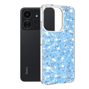 Husa Shiny Diamonds pentru Xiaomi Redmi 13C, Ultra Slim, Usoara, Durabila, Antisoc, Albastru