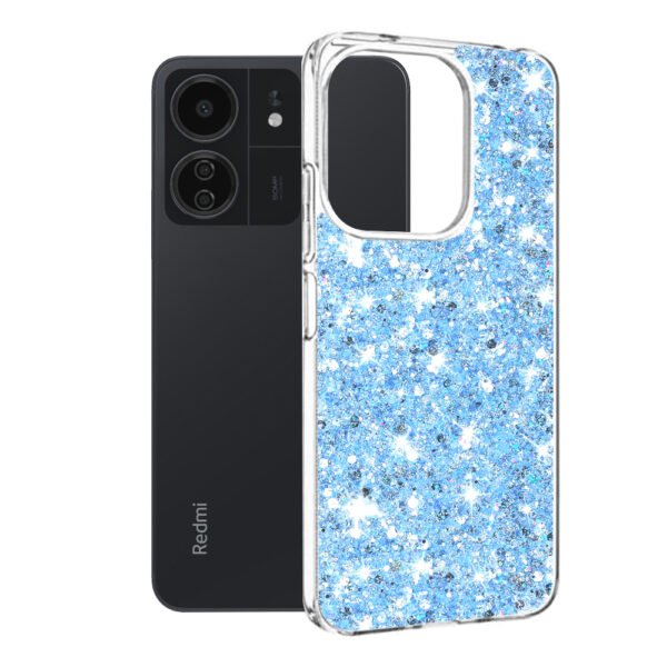 Husa Shiny Diamonds pentru Xiaomi Redmi 13C, Ultra Slim, Usoara, Durabila, Antisoc, Albastru