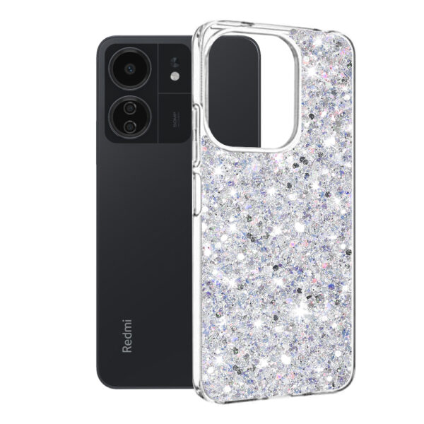 Husa Shiny Diamonds pentru Xiaomi Redmi 13C, Ultra Slim, Usoara, Durabila, Antisoc, Alb