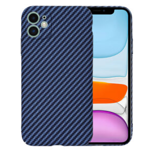 Husa Luxury Aramid pentru Apple iPhone 11, Textura de fibra de carbon, Ultra Safe Protect, Antisoc, Protectie camera, UltraSubtire, Usoara, Albastru