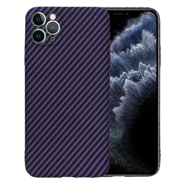 Husa Luxury Aramid pentru Apple iPhone 11 Pro Max, Textura de fibra de carbon, Ultra Safe Protect, Antisoc, Protectie camera, UltraSubtire, Usoara, Mov