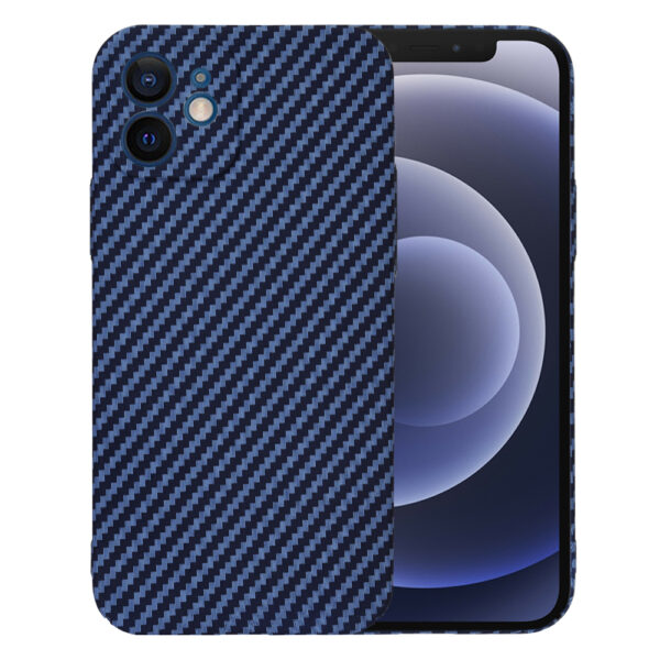 Husa Luxury Aramid pentru Apple iPhone 12, Textura de fibra de carbon, Ultra Safe Protect, Antisoc, Protectie camera, UltraSubtire, Usoara, Albastru