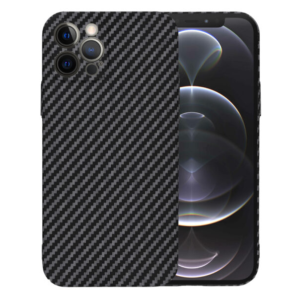 Husa Luxury Aramid pentru Apple iPhone 12 Pro, Textura de fibra de carbon, Ultra Safe Protect, Antisoc, Protectie camera, UltraSubtire, Usoara, Negru