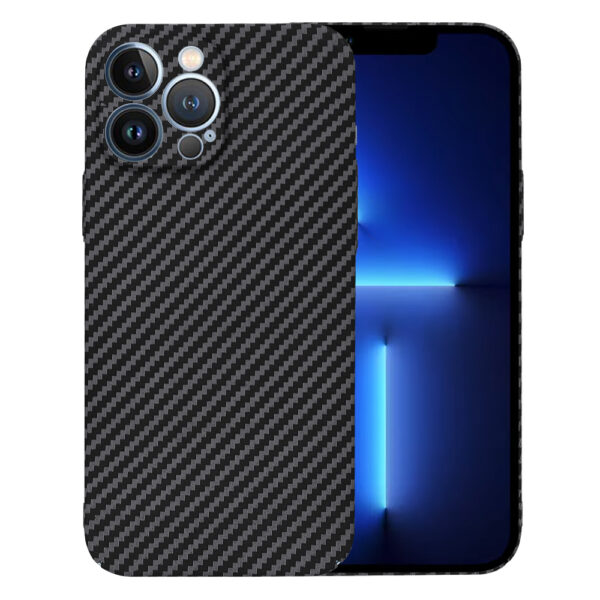 Husa Luxury Aramid pentru Apple iPhone 13 Pro Max, Textura de fibra de carbon, Ultra Safe Protect, Antisoc, Protectie camera, UltraSubtire, Usoara, Negru