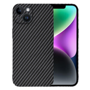 Husa Luxury Aramid pentru Apple iPhone 14, Textura de fibra de carbon, Ultra Safe Protect, Antisoc, Protectie camera, UltraSubtire, Usoara, Negru