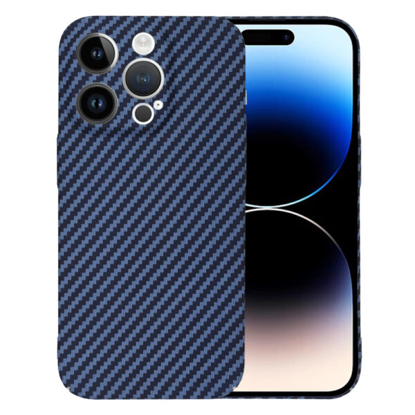 Husa Luxury Aramid pentru Apple iPhone 14 Pro, Textura de fibra de carbon, Ultra Safe Protect, Antisoc, Protectie camera, UltraSubtire, Usoara, Albastru