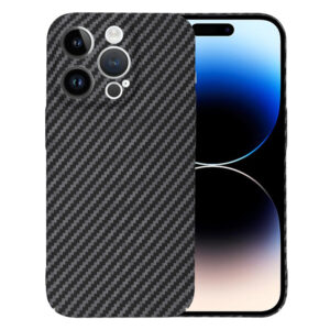 Husa Luxury Aramid pentru Apple iPhone 14 Pro, Textura de fibra de carbon, Ultra Safe Protect, Antisoc, Protectie camera, UltraSubtire, Usoara, Negru