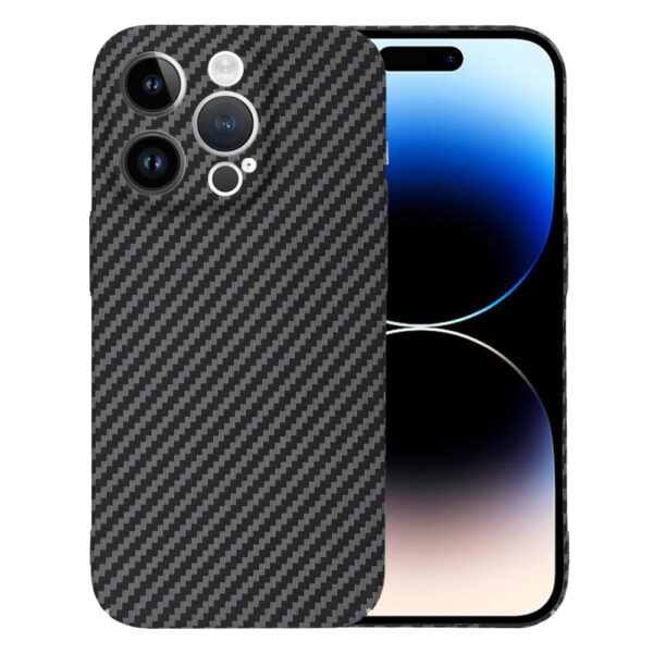 Husa Luxury Aramid pentru Apple iPhone 14 Pro, Textura de fibra de carbon, Ultra Safe Protect, Antisoc, Protectie camera, UltraSubtire, Usoara, Negru