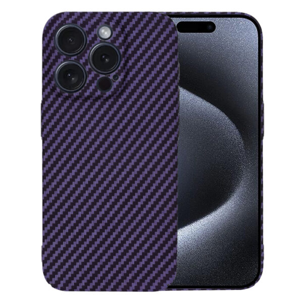 Husa Luxury Aramid pentru Apple iPhone 15 Pro, Textura de fibra de carbon, Ultra Safe Protect, Antisoc, Protectie camera, UltraSubtire, Usoara, Mov