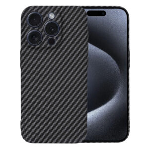 Husa Luxury Aramid pentru Apple iPhone 15 Pro, Textura de fibra de carbon, Ultra Safe Protect, Antisoc, Protectie camera, UltraSubtire, Usoara, Negru