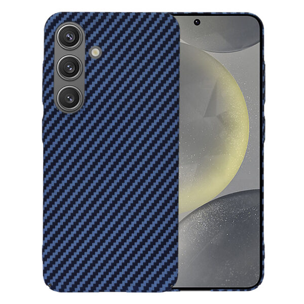 Husa Luxury Aramid pentru Samsung Galaxy S24, Textura de fibra de carbon, Ultra Safe Protect, Antisoc, Protectie camera, UltraSubtire, Usoara, Albastru