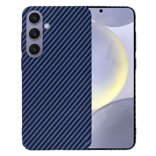 Husa Luxury Aramid pentru Samsung Galaxy S24 Plus, Textura de fibra de carbon, Ultra Safe Protect, Antisoc, Protectie camera, UltraSubtire, Usoara, Albastru