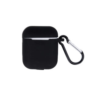 Husa casti wireless, Compatibila cu Apple AirPods 3, Silicon, Breloc de prindere detasabil, Protectie mufa incarcare, Negru - 3