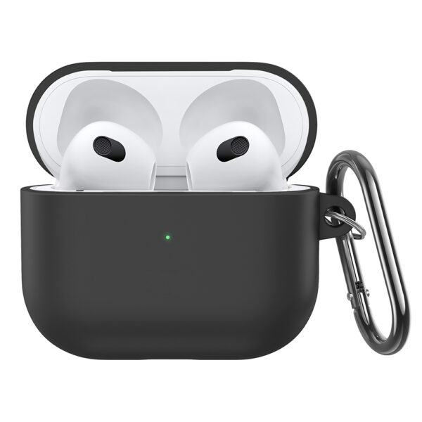 Husa de protectie compatibila cu Apple AirPods 3 (2021), Silicon, FONIX ThinCase Light, Confortabila, Design compact, Anti-soc, Carabiniera incorporata, compatibila incarcare MagSafe, Negru