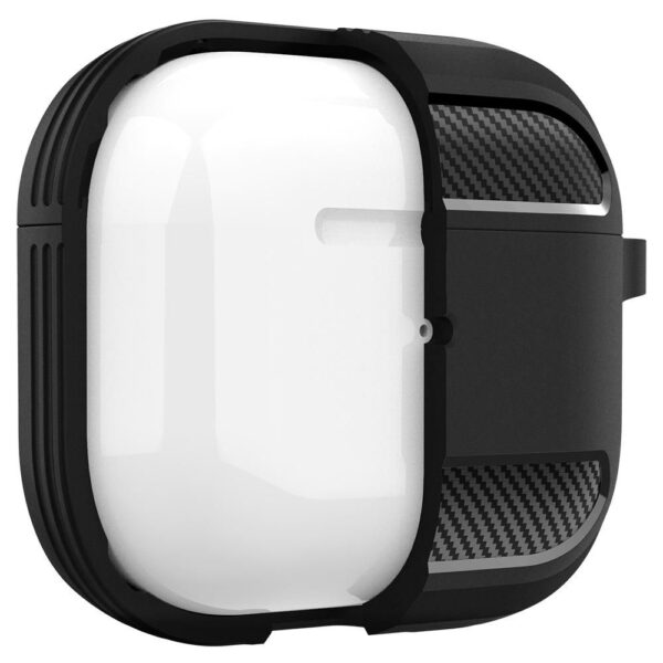 Husa de protectie compatibila cu Apple AirPods 3 (2021), FONIX Carbon Shield Ultra, Anti-soc, Confortabila, Design compact, Suport carabiniera incorporat, Protectie completa, Negru - 3