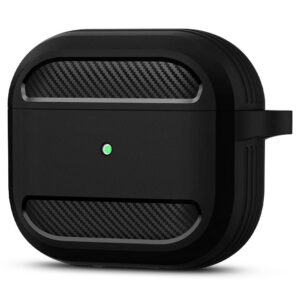 Husa de protectie compatibila cu Apple AirPods 3 (2021), FONIX Carbon Shield Ultra, Anti-soc, Confortabila, Design compact, Suport carabiniera incorporat, Protectie completa, Negru - 4