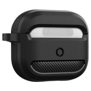 Husa de protectie compatibila cu Apple AirPods 3 (2021), FONIX Carbon Shield Ultra, Anti-soc, Confortabila, Design compact, Suport carabiniera incorporat, Protectie completa, Negru - 5