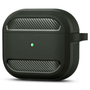 Husa de protectie compatibila cu Apple AirPods 3 (2021), FONIX Carbon Shield Ultra, Anti-soc, Confortabila, Design compact, Suport carabiniera incorporat, Protectie completa, Verde - 6