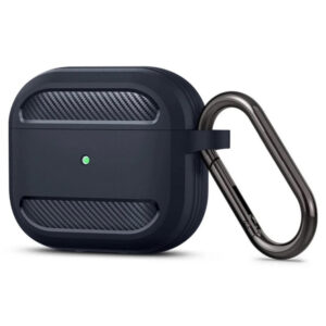 Husa de protectie compatibila cu Apple AirPods 3 (2021), FONIX Carbon Shield Ultra, Anti-soc, Confortabila, Design compact, Suport carabiniera incorporat, Protectie completa, Gri