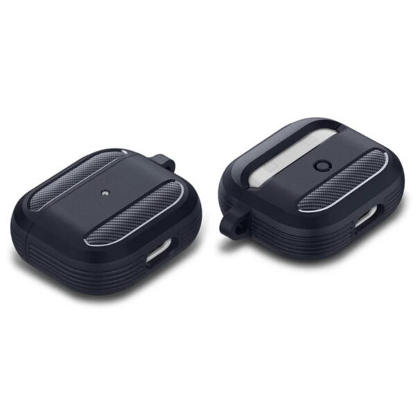 Husa de protectie compatibila cu Apple AirPods 3 (2021), FONIX Carbon Shield Ultra, Anti-soc, Confortabila, Design compact, Suport carabiniera incorporat, Protectie completa, Gri - 5