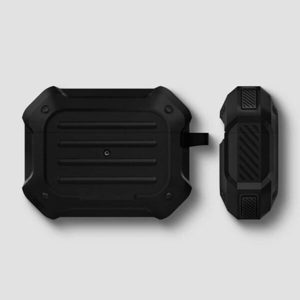 Husa tip armura compatibila cu Apple AirPods 3 (2021), FONIX Hard Armor, Anti-soc, Constructie robusta, Carabiniera incorporata / detasabila, Protectie completa, Negru - 2